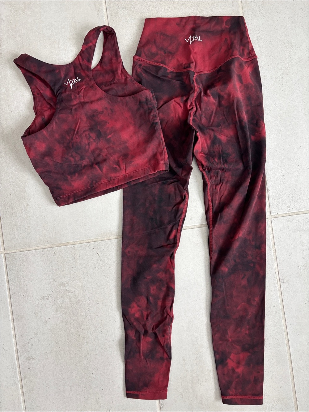 Women's Red Tie-Dye Sports Bra and Legging Set